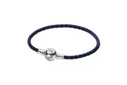 PANDORA MOMENTS COLLECTION Mod. ROUND CLASP BLUE BRAIDED LEATHER BRACELET