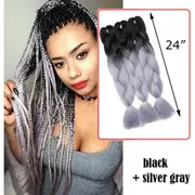 62cm Synthetic Gradient Coloured Braiding Hair Extensions - Black&Silver Grey