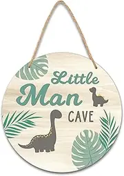 TIOFUNO Dinosaur Room Decor for Boys, Little Man Cave Sign Bedroom Decor, Kids Playroom Classroom Nursery Wall Art, 10 in Wooden Plaques Decorations -C02