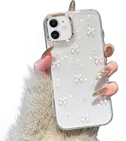 [EYZUTAK] Case for iPhone 12/iPhone 12 Pro, Bling Glitter 3D Bowknot Phone Case Cute Sparkly Crystal Clear Bow Aesthetic Cover Slim Soft Durable TPU Transparent Protective Cover for Women Girls-Pink Bow