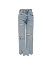Only Bailey Life Ripped Jeans Split Hem Women Light Blue Pants