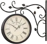 Black Waterproof Station Clock Vintage for Garden Corridors Veranda Train Station, Station Clock Double Sided Hanging Clock Wall Clock Retro Vintage Clock Beige