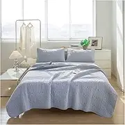 Quilts 59x90 Full/Queen-90x96 Cotton Twin-78x90 Quilt Set Star Embroidery Bedspread Lightweight Reversible Soft Summer Quilt Bedding Set 3-Pieces (Color : Blue, Size : 230x245cm-90x96 inch)