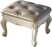 Footstool Dressing Table Backless Cosmetics Burnished Solid Wood with Nail Head Trim (Color: 4)