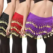 Women Belly Dance Hip Scarf Skirt Wrap w/ Bling Sequin Gold Coin Cosplay Costume