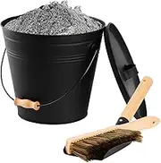 FEED GARDEN 3.5 Gallon Mini Ash Bucket with Lid,Shovel,Broom and Screwdriver,Iron Metal Bucket,Pellet Charcoal Bucket Ash Can for Fireplace Fire Pits,Hearth,Wood Stoves,Indoor Outdoor，Black