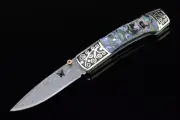 Handmade Folding Damascus Knife Carved Brass Natural Shell Handle Retro Knives