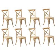 Oikiture 8PCS Crossback Dining Chair Solid Birch Timber Wood Ratan Seat Natural