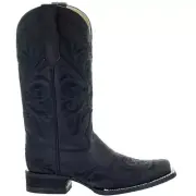 Corral Boots All Black Tooled Inlay Square Toe Cowboy Womens Black Casual Boots