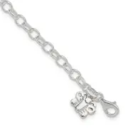 Sterling Silver Small Oval Rolo Link With Butterfly Anklet