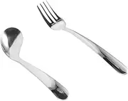 KOCKSHION Ergonomic Elbow Spoon Set Adaptive Utensil for Boys and Girls Toddlers Stainless Steel Fork Spoon Hand Angled Cutlery Weighted Handle
