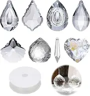 8 Pcs Suncatcher Crystals, Crystal Beads for Making a Sun Catcher, Sun Catcher Crystals Hanging Ornament with Jewellery String for Window, Hanging, Garden Decoration (Transparent)