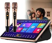 Karaoke System, Portable Karaoke Player 3 in 1 Machine with18.5Inch CapacitiveTouch Screen, 2 Reverb Wireless Mic & Lyrics Display,4K Output, 600K Cloud Song Library,Desktop KTV Player Black 4T