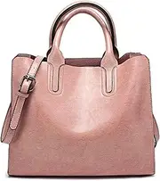 [ZOSIVEB] Women Fashion Tote Handbags Lightweight PU Leather Satchel Shoulder Bags Retro Oil Wax Handle Purse