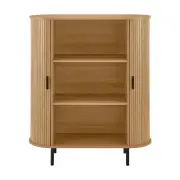 Design Square Galene 3-Tier Tall Bookcase Display Shelves Cabinet 2-Doors Slat Oak