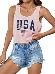 [SODSHY] Women's Plus Size Tops USA Shirt Memorial Day Red White and Blue Patriotic Shirts American Flag Graphic Tank Tops, S3-pink-1, 3X-Large