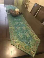 Table Runner Long 14 X 110 Inch Silk Green Paisley Runner Formal Table Decor