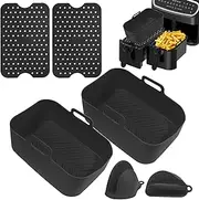 HitTopss 6-Pack Silicone Air Fryer Liner, Air Fryer Silicone Pot Set for Ninjas Dual Air Fryer, Silicone Baking Tray Basket for Ninja/Instant Vortex Dual Zone Air Fryer AF300UK, AF400UK (Black)