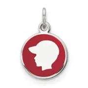 Sterling Silver Rhod-Plate Red Enamel Left Facing Boy Head Disc Charm