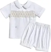 [Booulfi] Suits for Boys Baby Christening Christening Church Outfits Summer Smocked Boy Linen Wedding Clothing 3-18 Months