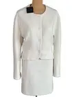 NWT ST. JOHN Knits Ecru Tweed Leather Jacket Blazer Skirt Suit sz 14 $1990