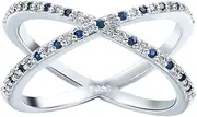 [Xiang Ru] Plated 925 Silver Double Circle Cross Cubic Zirconia Wedding Rings