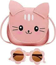 [CONGARTENO] 1Set Cute Cat Crossbody Bag with Matching Flower Sunglasses Adorable Purse for Lightweight Shoulder Bag for Storage present for Kitten Lovers