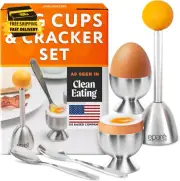 Egg Topper Cutter Egg Cups & Holder for Soft Boiled Eggs - Egg Cracker Tool Set