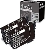 [NoahArk] 2 Packs 812XL Remanufactured Ink Cartridges Replacement for Epson 812 812XL T812 T812XL High Yield Ink for Epson Workforce Pro WF-7820 WF-7840 EC-C7000(A3) Printer (2 Black)