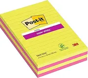 Post-it Lined Super Sticky Note Pad, Coloured Notes Pink, Green, Memo Note Pad for Note Taking and Making Lists, 2 Pads of 45 Sheets, Large 127 x 203 mm