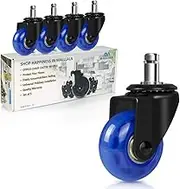 2"Office Caster Wheels,Replacement Desk Gaming Chair Stool Wheels,Heavy Duty Swivel Caster,No Floor Mat Needed,Quiet & Smooth Rolling Rubble Wheels,Universal Fit Standard Stem 7/16 Inch,Set of 5,Blue