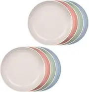 8 Pieces Lightweight Wheat Straw Plates Set 20CM/EA, 4 Colors Wheat Straw Plates Unbreakable Dinner Dishes Plates, Reusable Dinner Dishes, Outdoor Plates, Dishwasher & Microwave Safe (8)