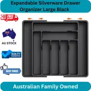 Expandable Silverware Drawer Organizer Large Black Utensil Cutlery Flatware Tray