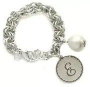 John Wind Sorority Gal Cotton Pearl Initial Bracelet Silver Initial E