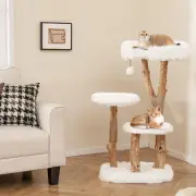 CostwaySolid Wood Cat Tree with Perch and Natural Jute Scratching Posts-White