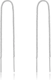 [Reffeer] Solid 925 Sterling Silver Chain Threader Earrings Dangle for Women Teen Girls Minimalist Chain Dangle Earrings Long Tassel Earrings