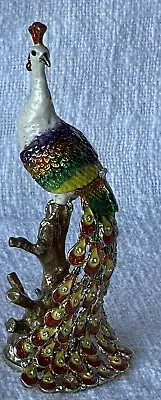 Ciel Collection Peacock Trinket Box Hand Painted Enamel & Swarovski Crystals