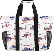 [sanluoli] Tote Bag For Women Foldable Beach Totes Bags Sandproof Canvas Laundry Tote Bag, Cartoon Red and Blue Helicopter, 1 size