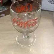 COCA-COLA COKE VINTAGE THUMB PRINT RED LETTERING GLASS GOBLET
