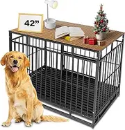 Petmystify Dog Crate Topper with Magnets for 42 Inch Crate - Aluminum Foldable Dog Kennel Topper Pet Crate Table Walnut