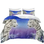 Wild Animal Art White Tigers at Winter Night Quilt Cover