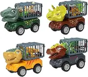 Tow Truck Toy - 4 Set Dinosaur Playset Toys | Tyrannosaurus Figures, Push and Go Excavator Game, Transporter Activity for Kids Over 3 Years Old