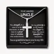 To My Uncle Cross Pendant Necklace Heartfelt Message birthday Christmas gift