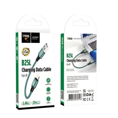 iRoo Short 25CM Fast Charging USB A Cable for iPhone / iPad 8pin Battery Pack