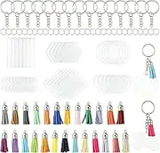 Stiesy Acrylic Keychain Blanks for Vinyl Kit with Faux Suede Tassel Pendants Split Key Rings for DIY Key Chain Vinyl Crafting