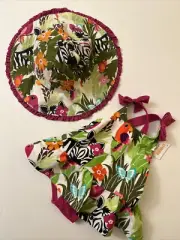 NWT Infant 3-6 mo Gymboree WILD FOR ZEBRA Jungle Skirted SWIMSUIT/EUC SUNHAT Set
