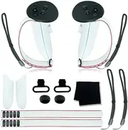 VR Headset Accessories Set for Meta/Oculus Quest 3 VR Battery Cover Replacement Kit Adjustable Active Straps Metal Ring Buckle Lens Cloth Joystick Caps for Oculus Quest 3 Controller Grips