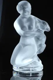 Lalique France Diana The Huntress & The Fawn Figurine Nude Woman Fawn Deer