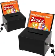 LINSIRON Metal Suggestion Box with Slot, 2 Pack Donation Box with Lock, Donation Boxes for Fundraising,Black Voting and Collection Key Drop Box with 2 Keys,6.3x4.72x3.94 Inch