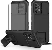 Asuwish Phone Case for Samsung Galaxy A52/A52S 5G with Tempered Glass Screen Protector and Slide Camera Cover Kickstand Stand Slim Protective Cell Accessories A 52 S 4G G5 52A S52 52S Women Men Black
